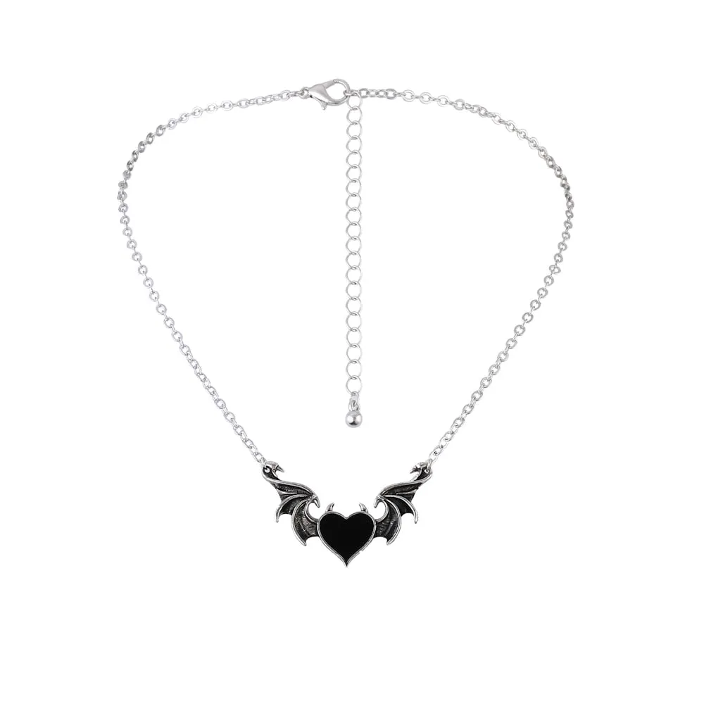 Lost Lady Fashion Necklace Women&#39;s Alloy Punk Style Hip-hop Black Devil Red Love Heart Pendant Necklace Party Gifts for Girls