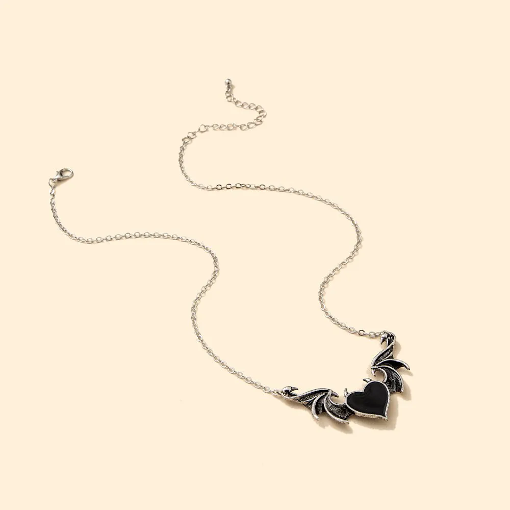 Lost Lady Fashion Necklace Women&#39;s Alloy Punk Style Hip-hop Black Devil Red Love Heart Pendant Necklace Party Gifts for Girls