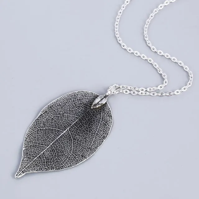 LOVBEAFAS 2017 Fashion Maxi Necklace Women Fine Jewelry Long Chain Pendant Necklace Collar Real Natural Leaf Necklace