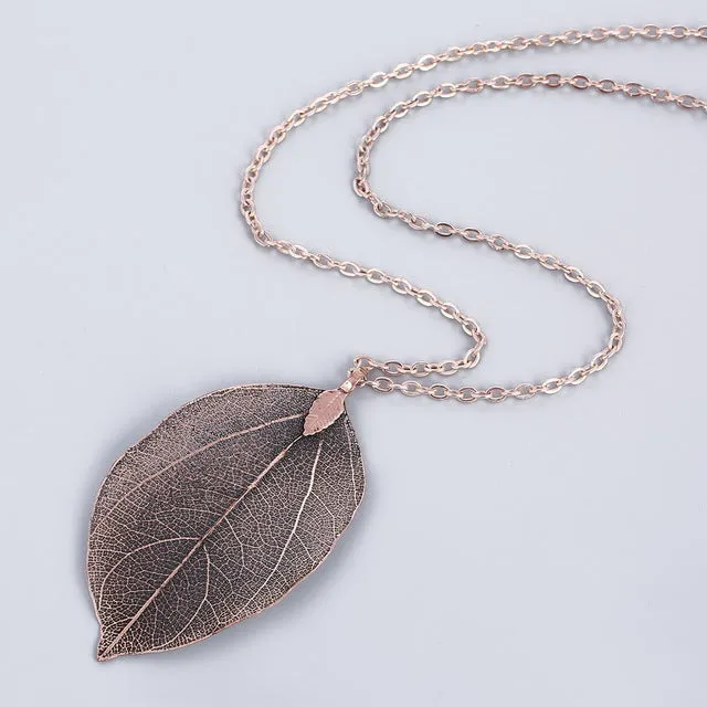 LOVBEAFAS 2017 Fashion Maxi Necklace Women Fine Jewelry Long Chain Pendant Necklace Collar Real Natural Leaf Necklace