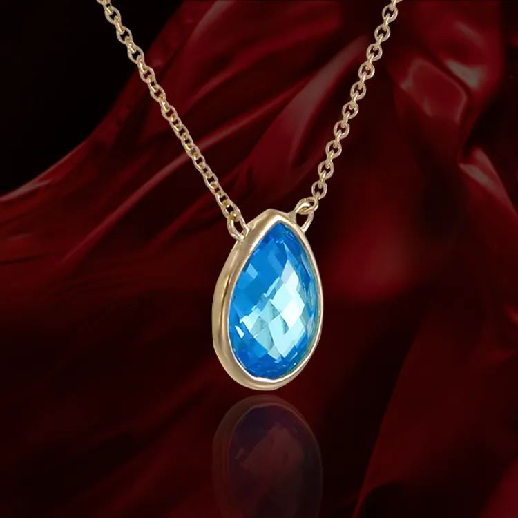 Lustrous 18K Gold Vermeil Blue Drop Pendant