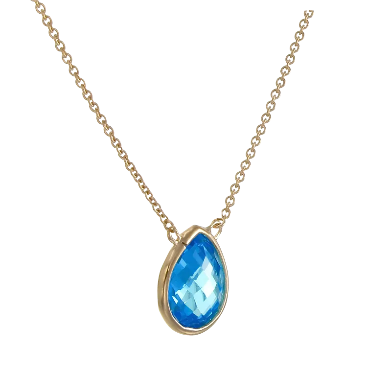 Lustrous 18K Gold Vermeil Blue Drop Pendant