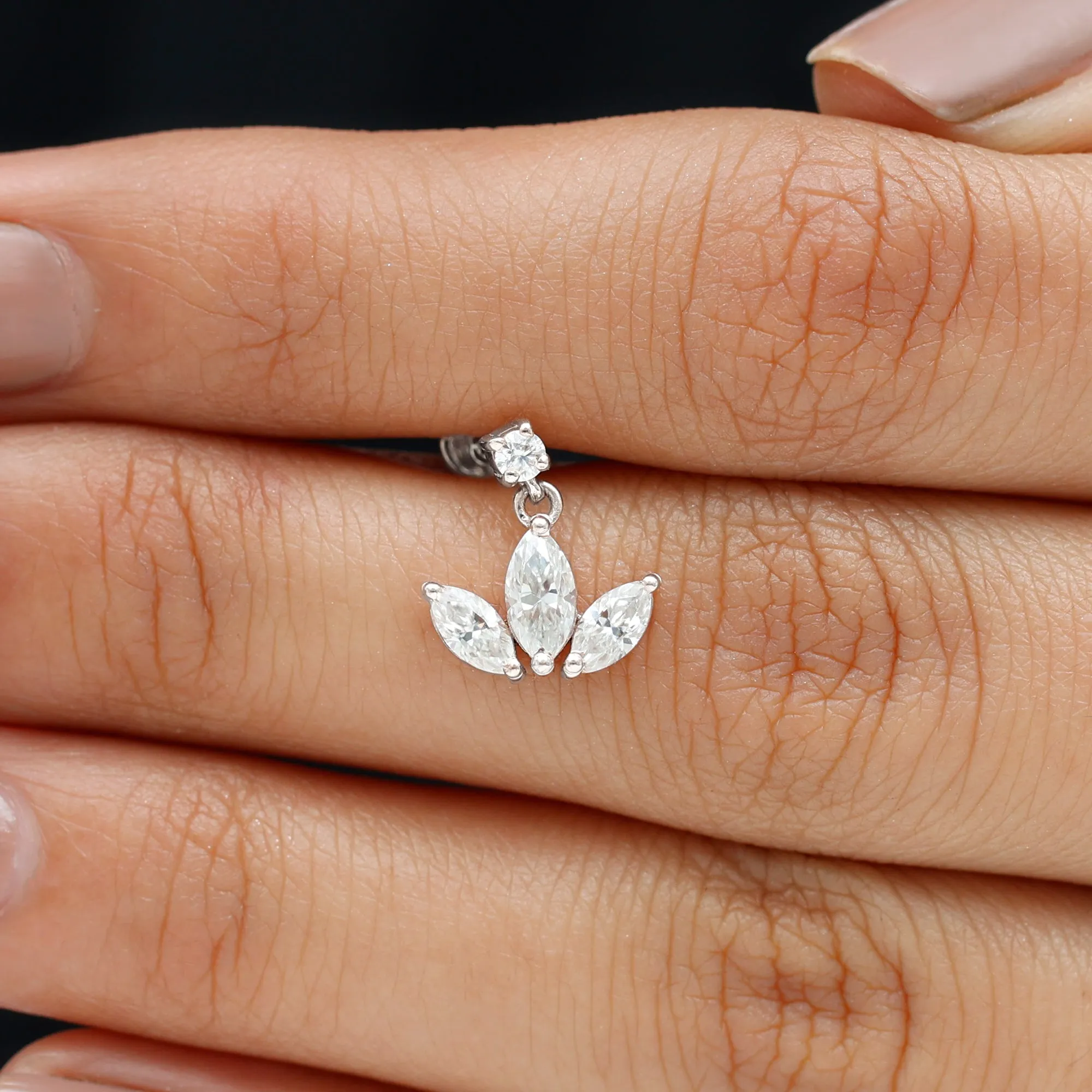 Marquise Diamond Lotus Cartilage Drop Earring