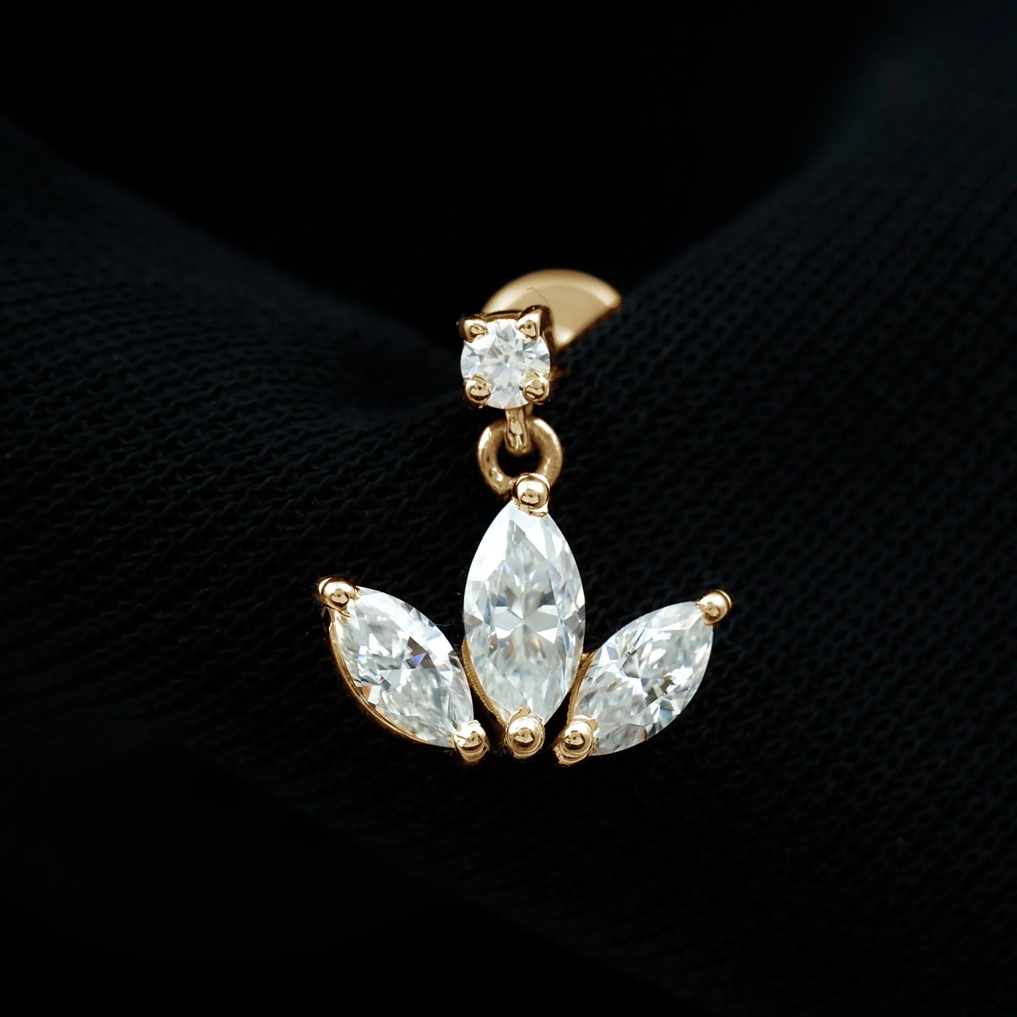 Marquise Diamond Lotus Cartilage Drop Earring