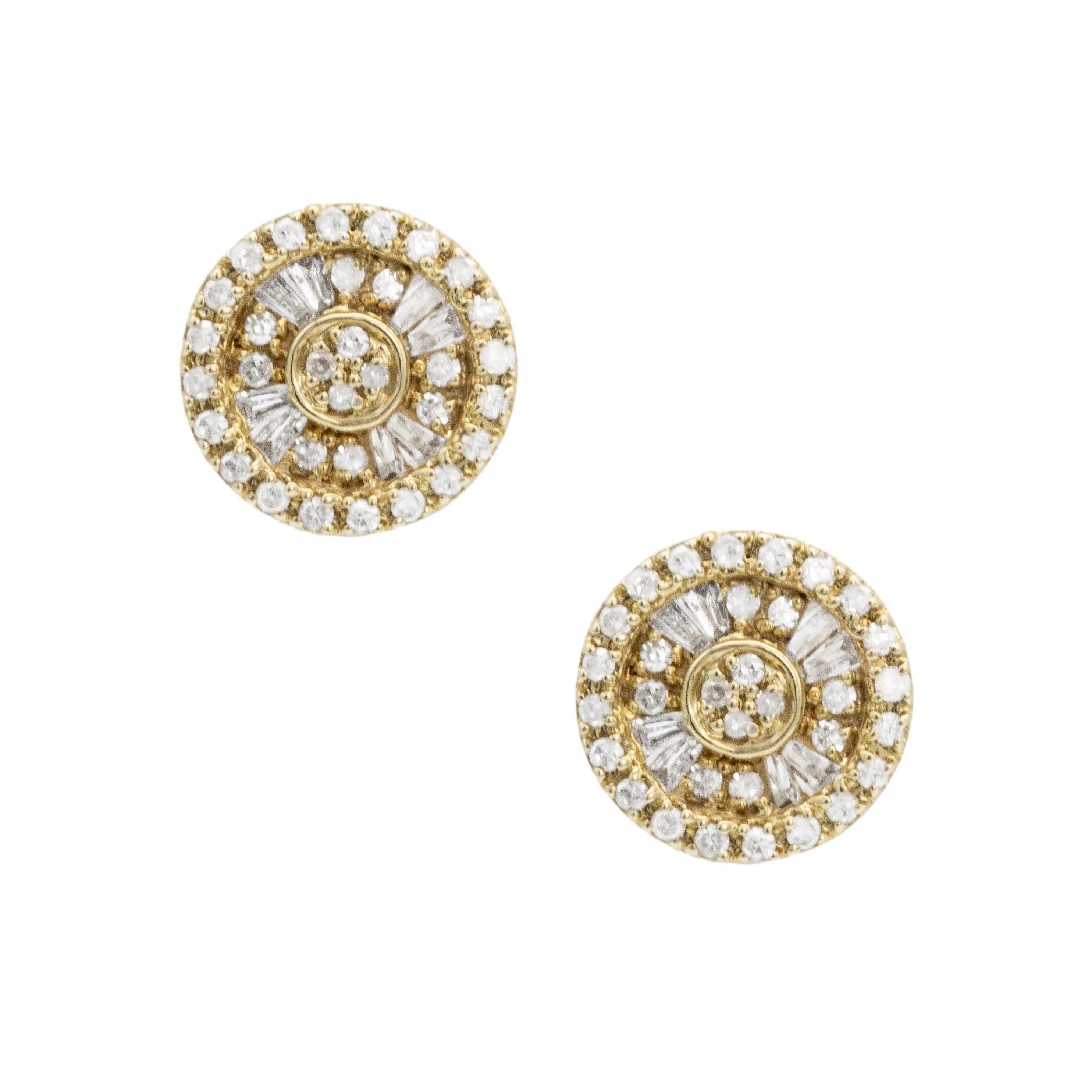 Men's Double Halo Baguette Diamond Stud Earrings 0.29ct 10K Yellow Gold