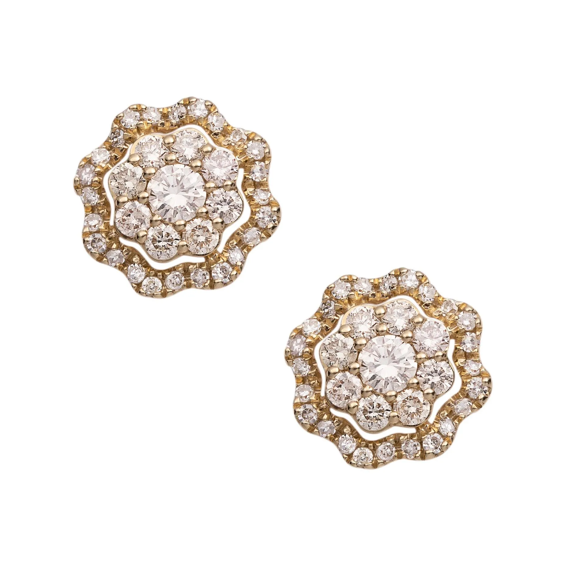 Men's Halo Flower Cluster Diamond Stud Earrings 1.02ct 14K Yellow Gold