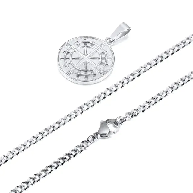 Men's Vintage Viking North Star Anchor Medal Compass Pendant Necklaces