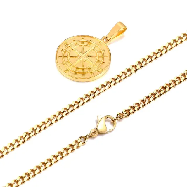 Men's Vintage Viking North Star Anchor Medal Compass Pendant Necklaces