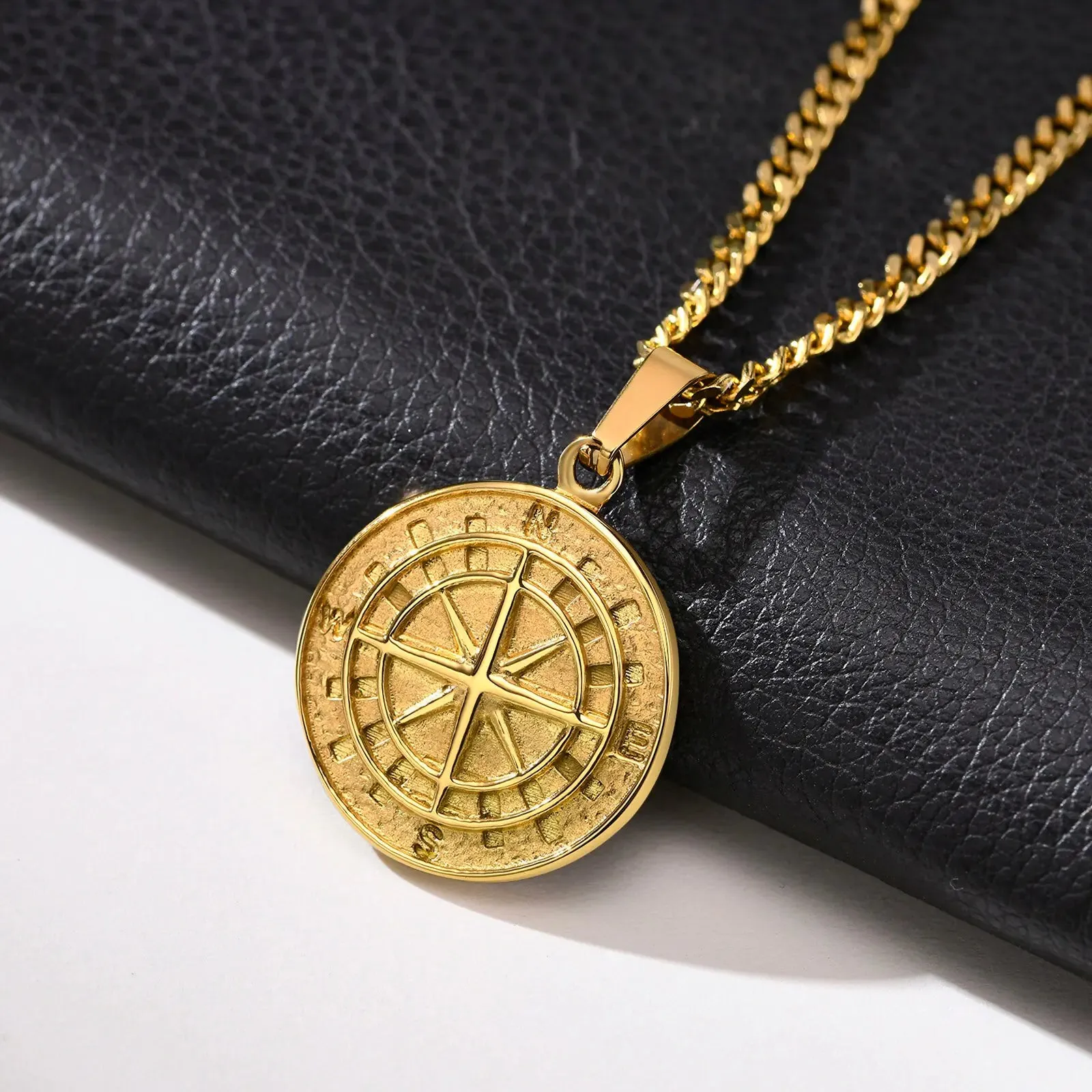 Men's Vintage Viking North Star Anchor Medal Compass Pendant Necklaces