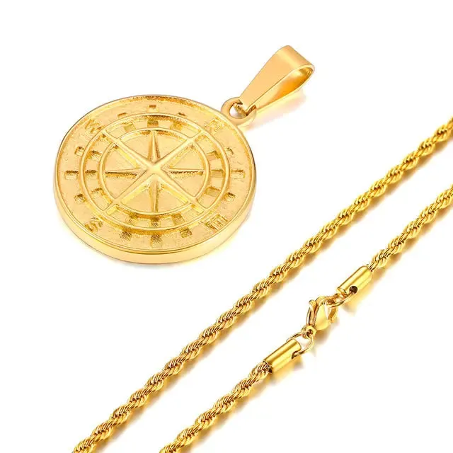 Men's Vintage Viking North Star Anchor Medal Compass Pendant Necklaces