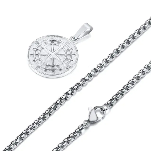 Men's Vintage Viking North Star Anchor Medal Compass Pendant Necklaces