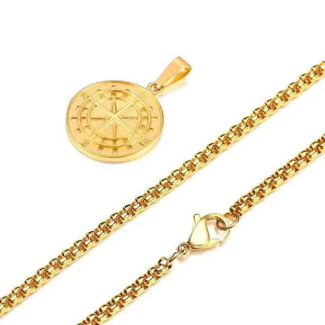 Men's Vintage Viking North Star Anchor Medal Compass Pendant Necklaces