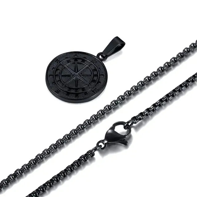 Men's Vintage Viking North Star Anchor Medal Compass Pendant Necklaces