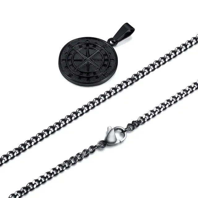 Men's Vintage Viking North Star Anchor Medal Compass Pendant Necklaces