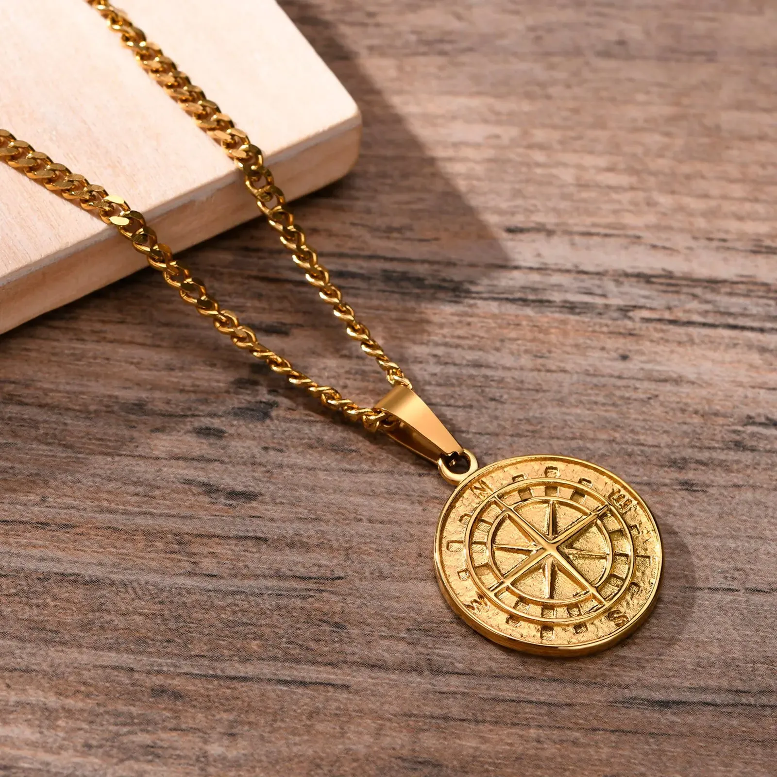 Men's Vintage Viking North Star Anchor Medal Compass Pendant Necklaces