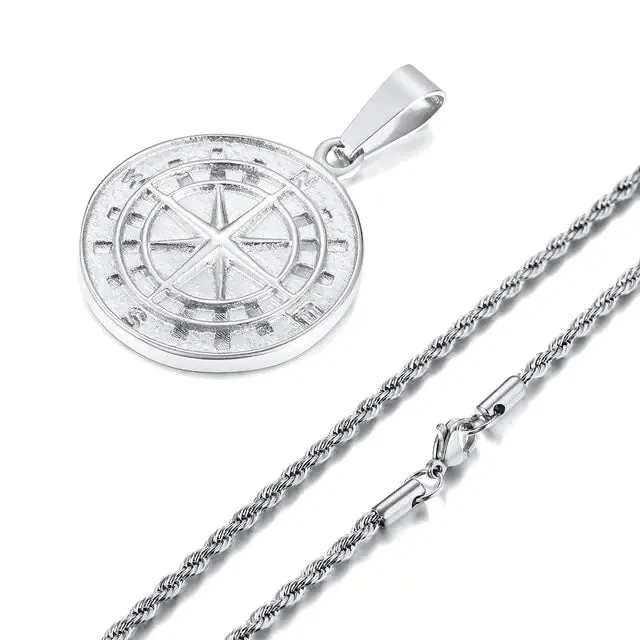 Men's Vintage Viking North Star Anchor Medal Compass Pendant Necklaces