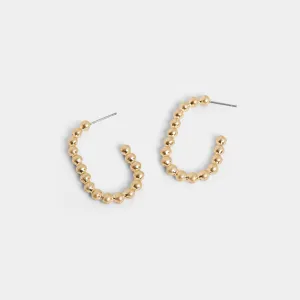 Metal Beaded Open Oval Earring - Gold