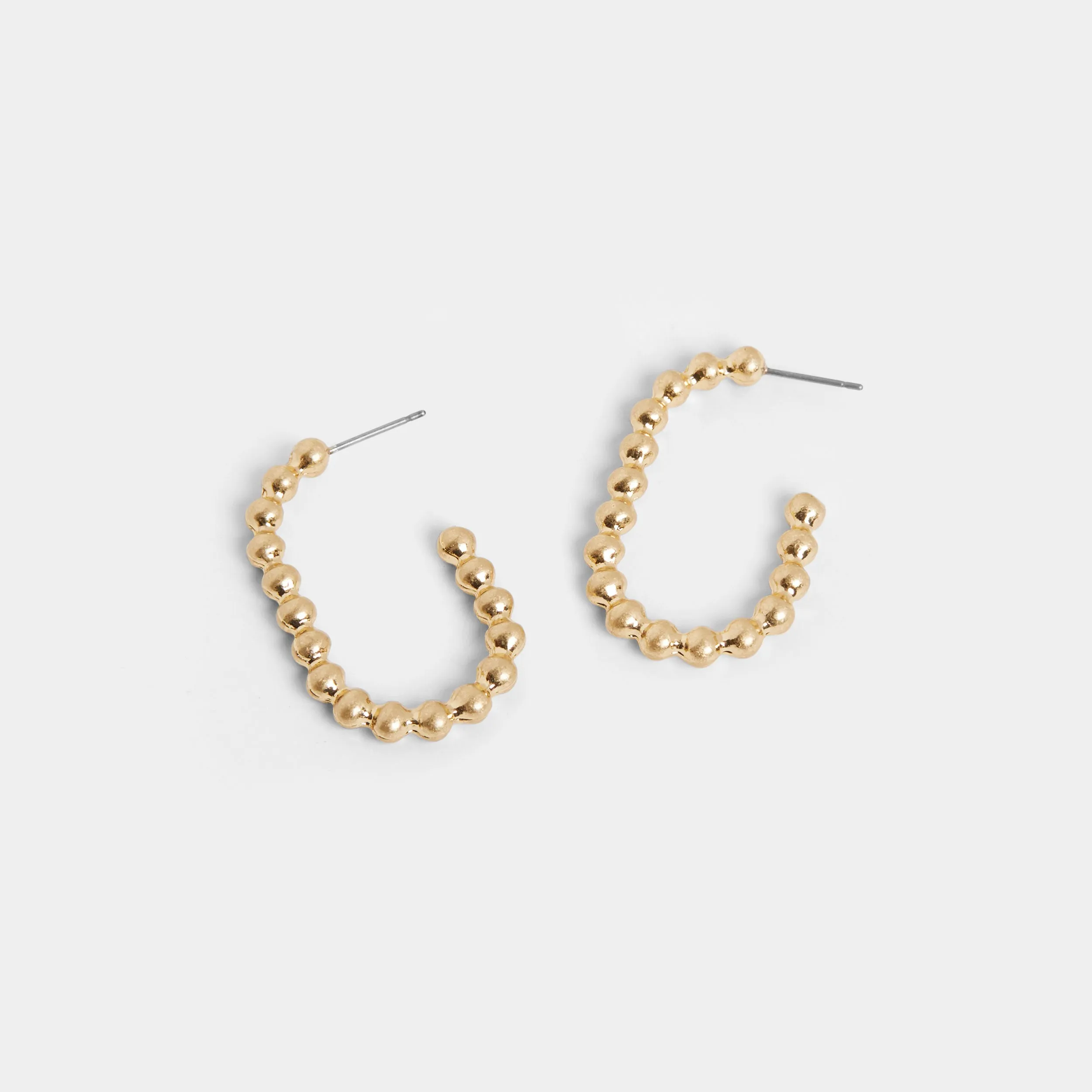 Metal Beaded Open Oval Earring - Gold