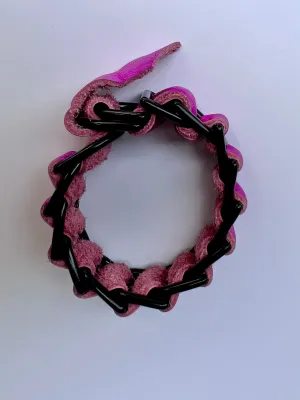 Metallic Pink Woven Leather Cuff