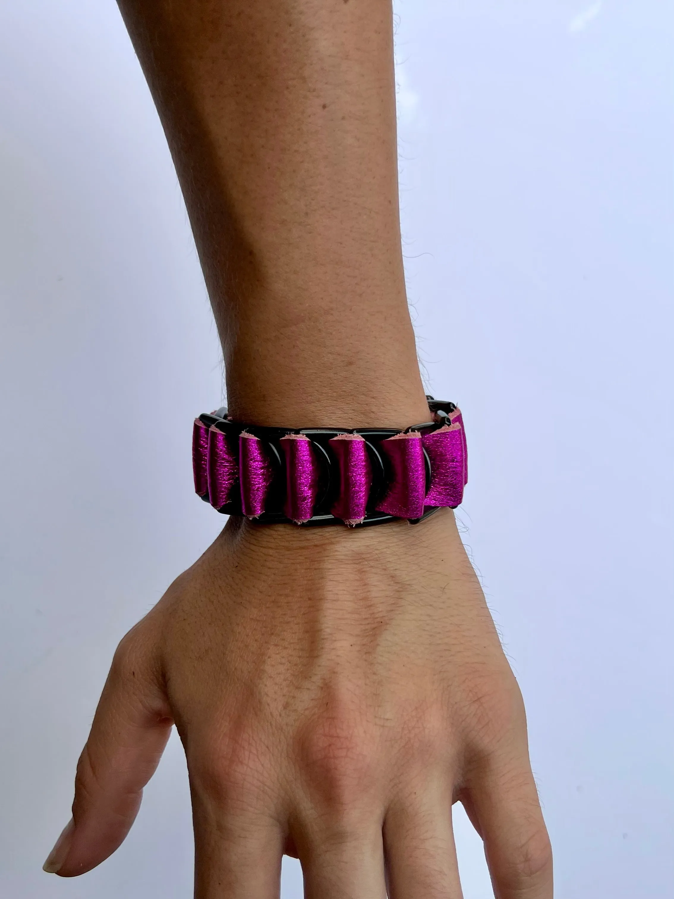 Metallic Pink Woven Leather Cuff