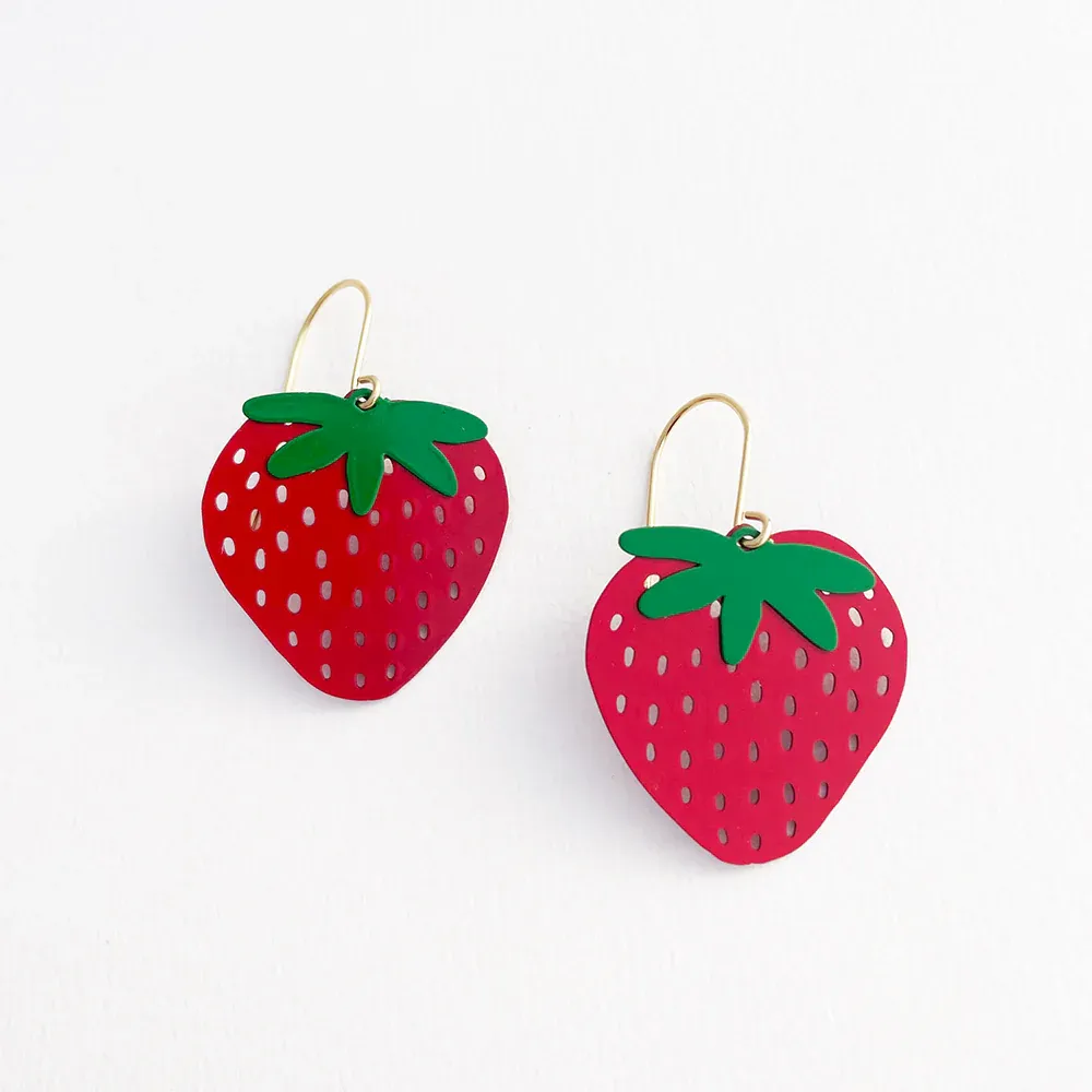 Midi Strawberry Earrings - Red & Green