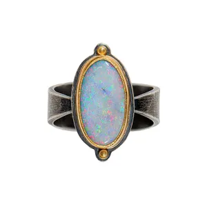 Mintabie Opal Ring - Sterling Silver   22k Gold - Sizing Info In Description