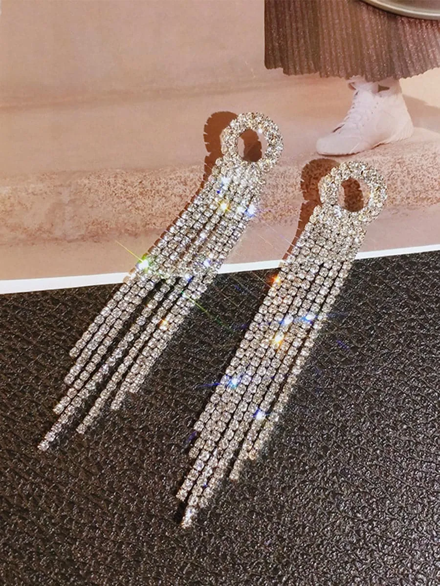 Missord S925 Silver Needle Circle Tassel Zircon Earrings MSE101072