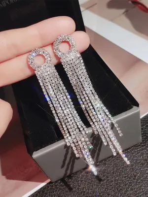 Missord S925 Silver Needle Circle Tassel Zircon Earrings MSE101072