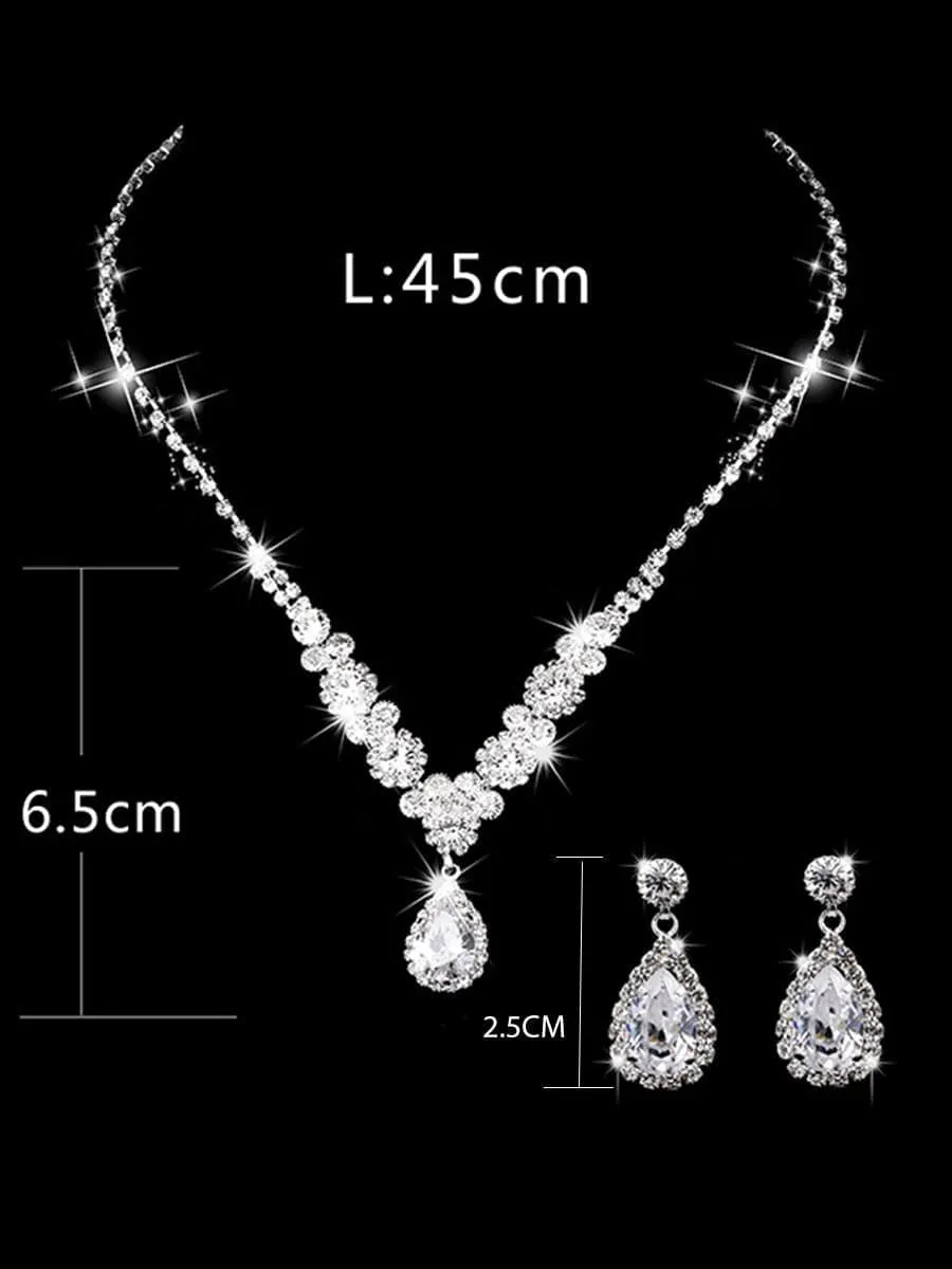 Missord Shiny Pear Cut Stone Necklace Earring Set MRL1022