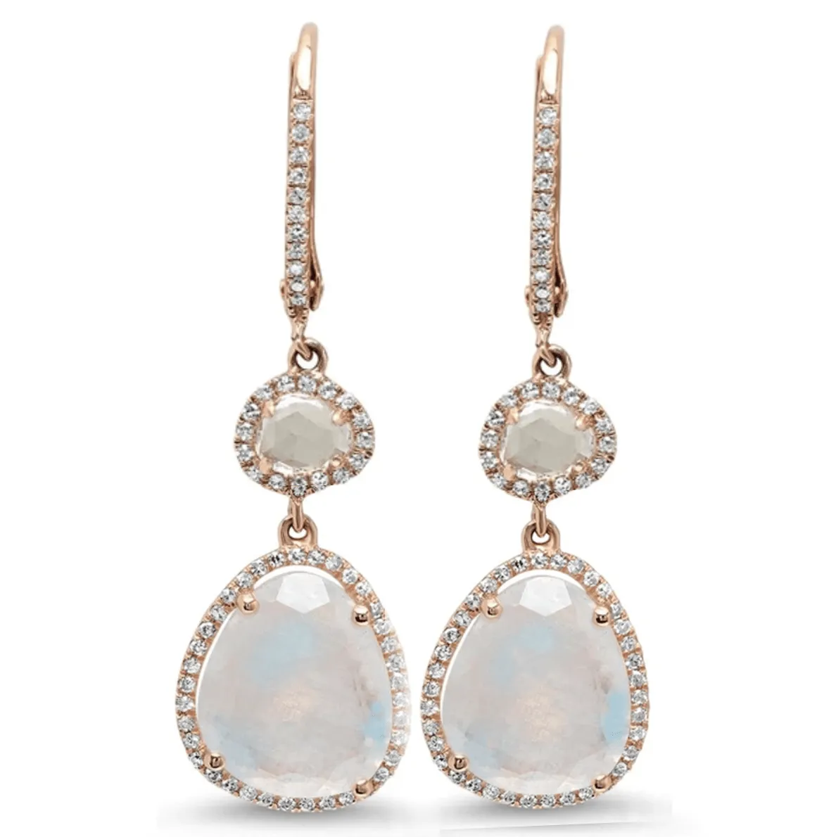 Moonstone and Diamond Drop Hoop Earrings