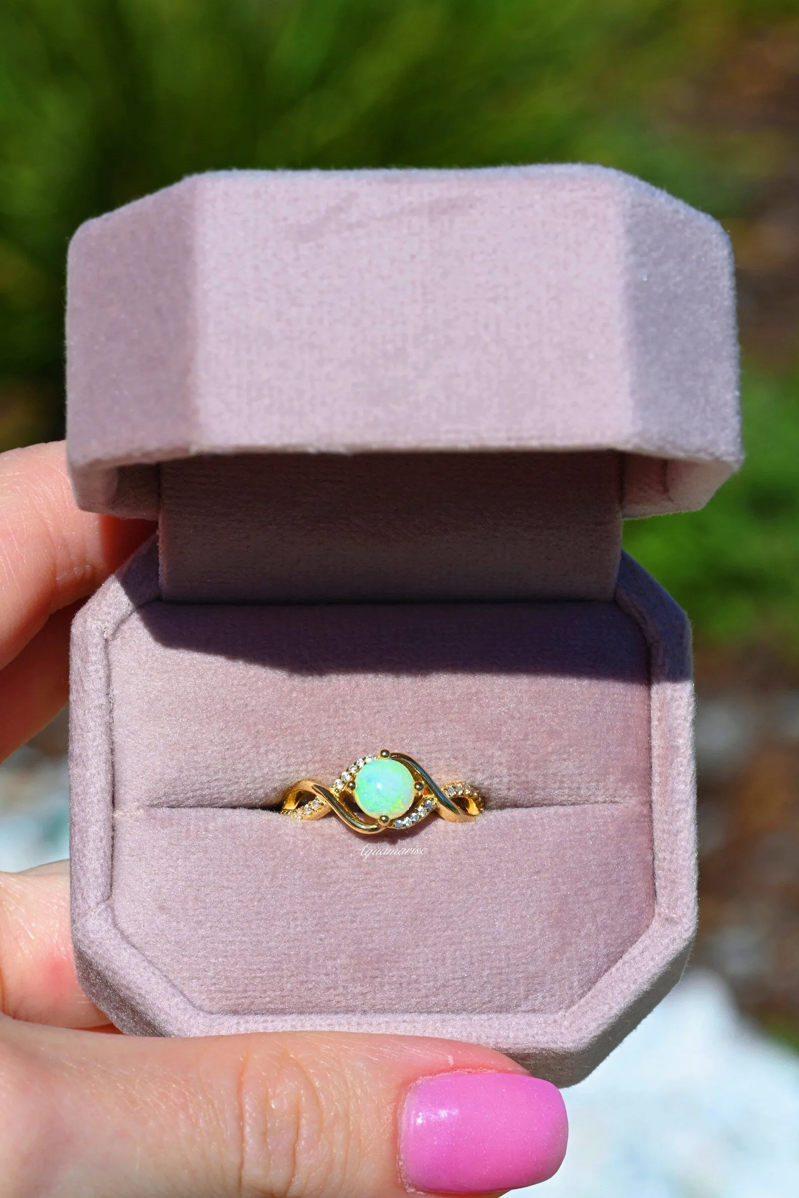 Natural Australian Opal Ring-14K Yellow Gold Vermeil