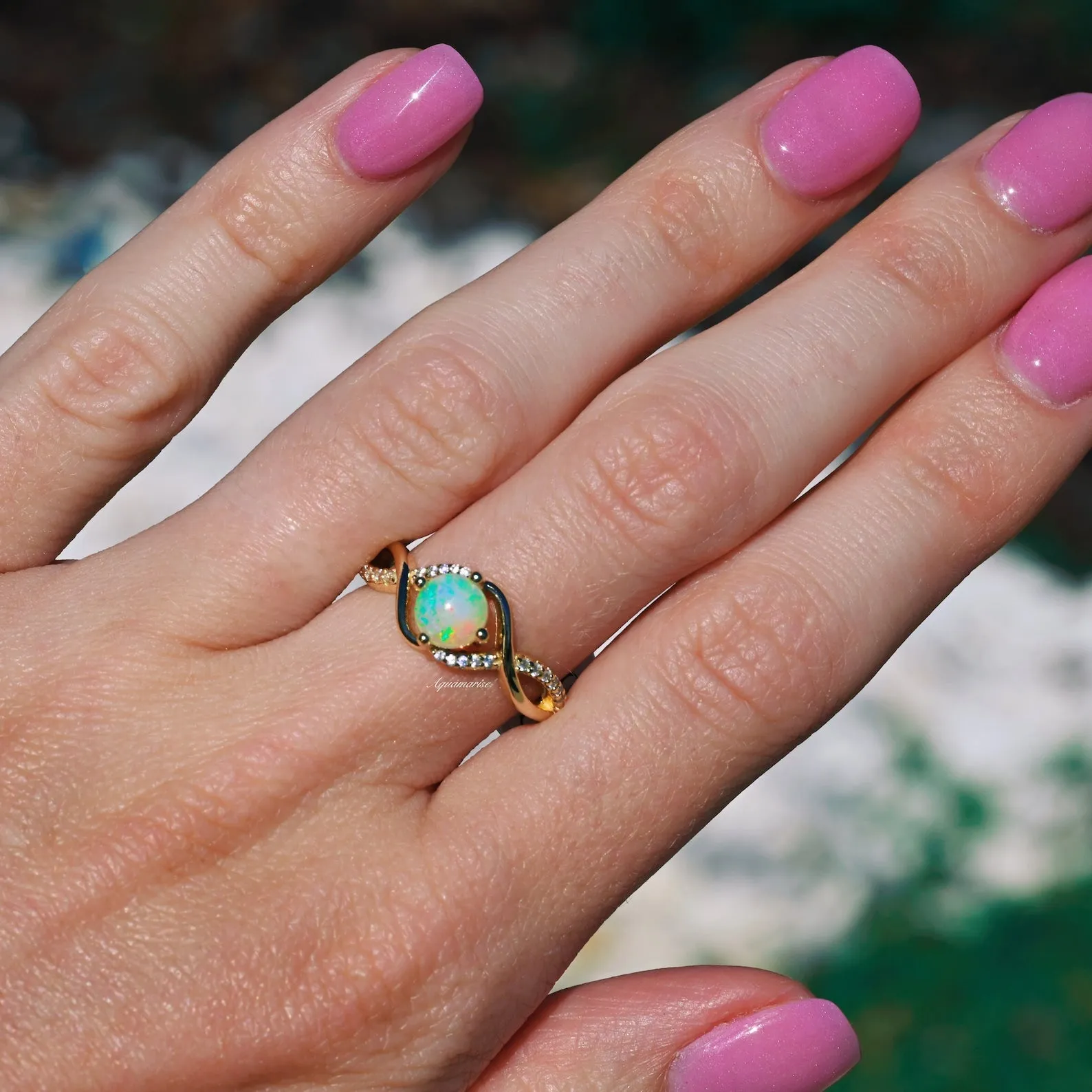 Natural Australian Opal Ring-14K Yellow Gold Vermeil