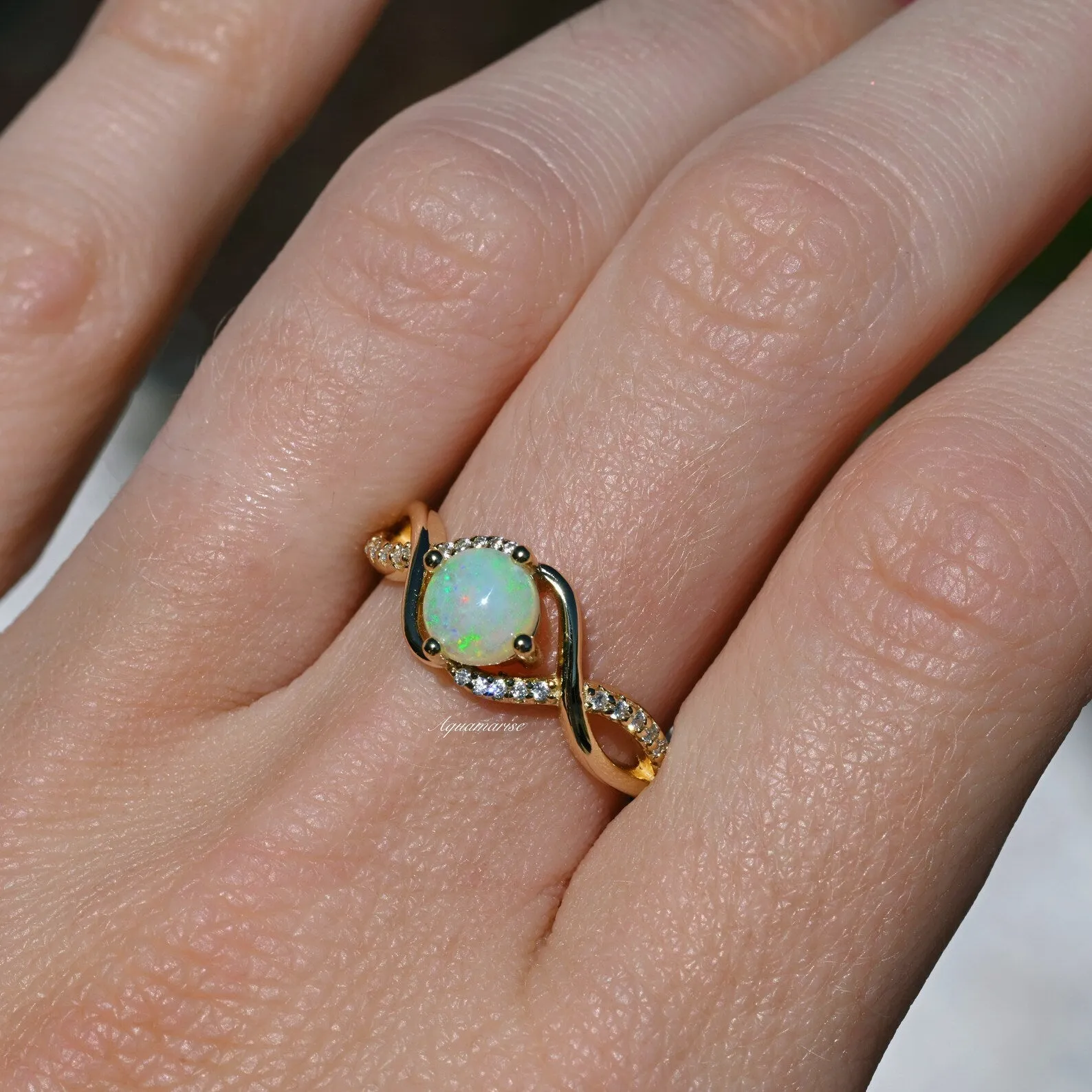 Natural Australian Opal Ring-14K Yellow Gold Vermeil