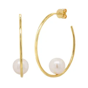 New York Collection Balancing Pearl Hoop Earrings | 14K Yellow Gold