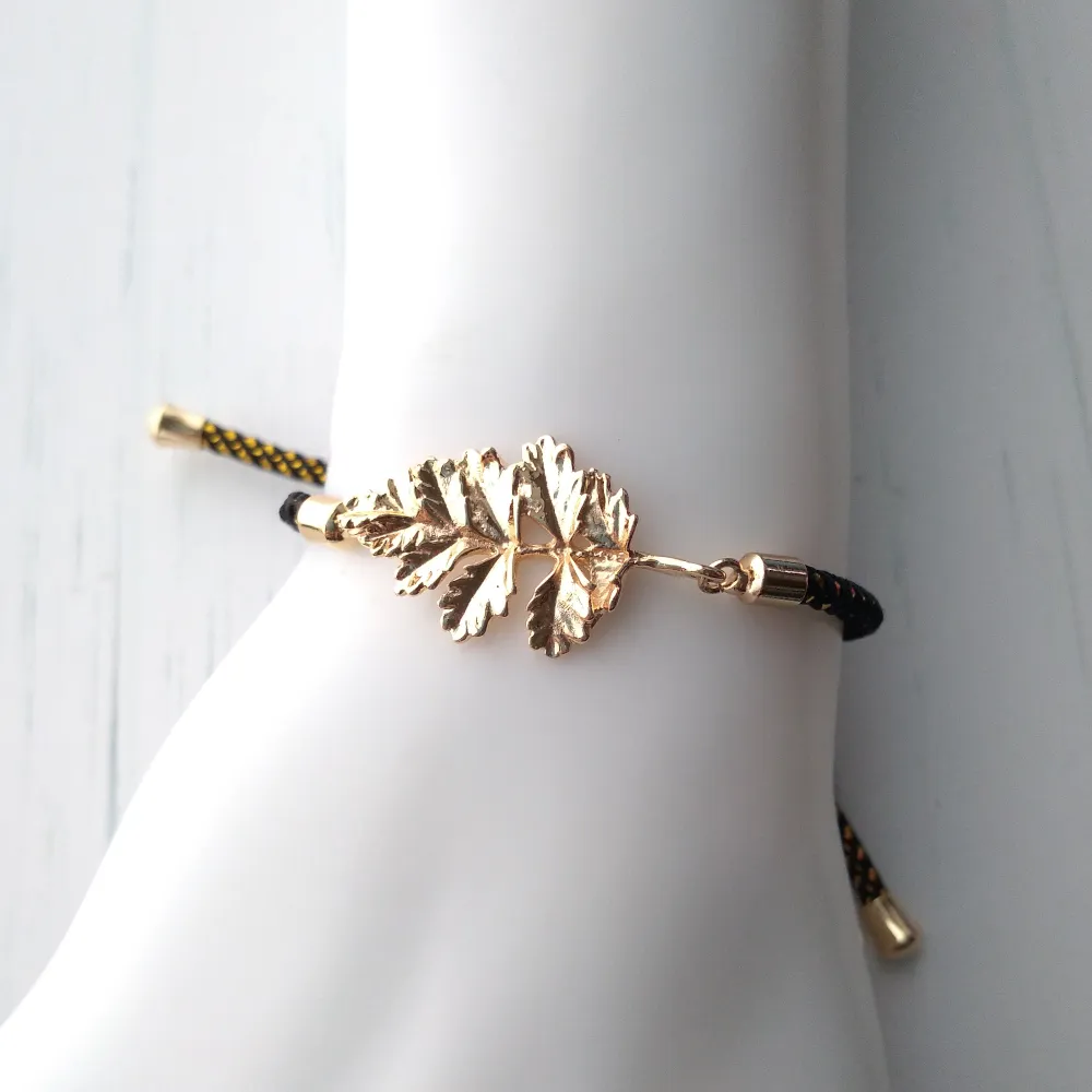 Olivia Oak Leaves Metallic Cord Slider Bracelet