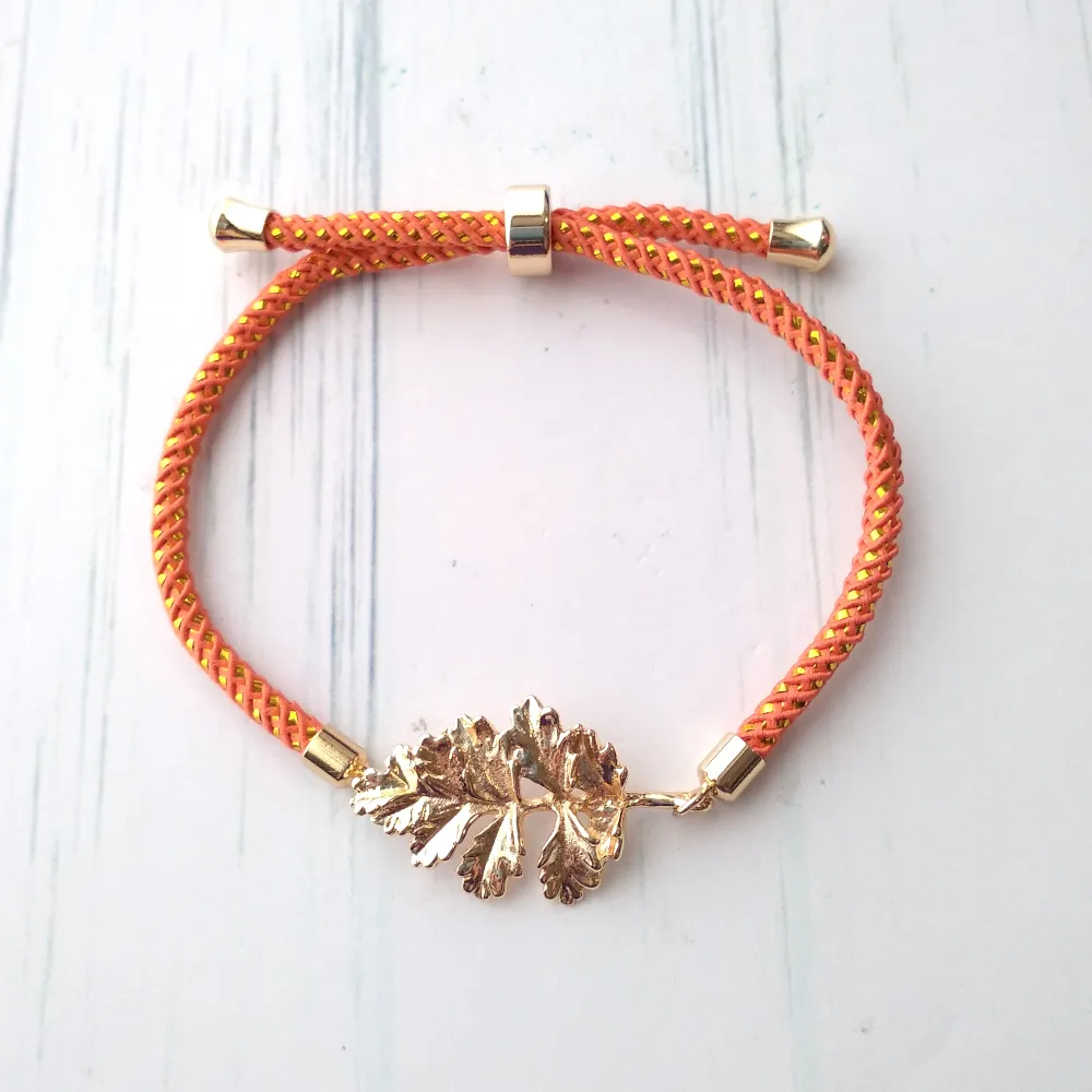 Olivia Oak Leaves Metallic Cord Slider Bracelet