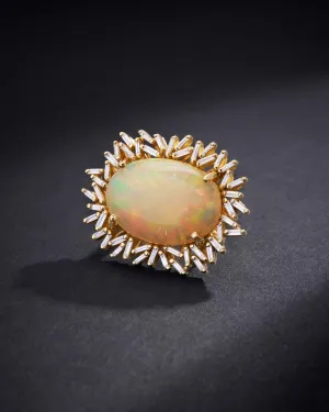 One of a Kind Oval Shaped African Opal Sunburst Ring