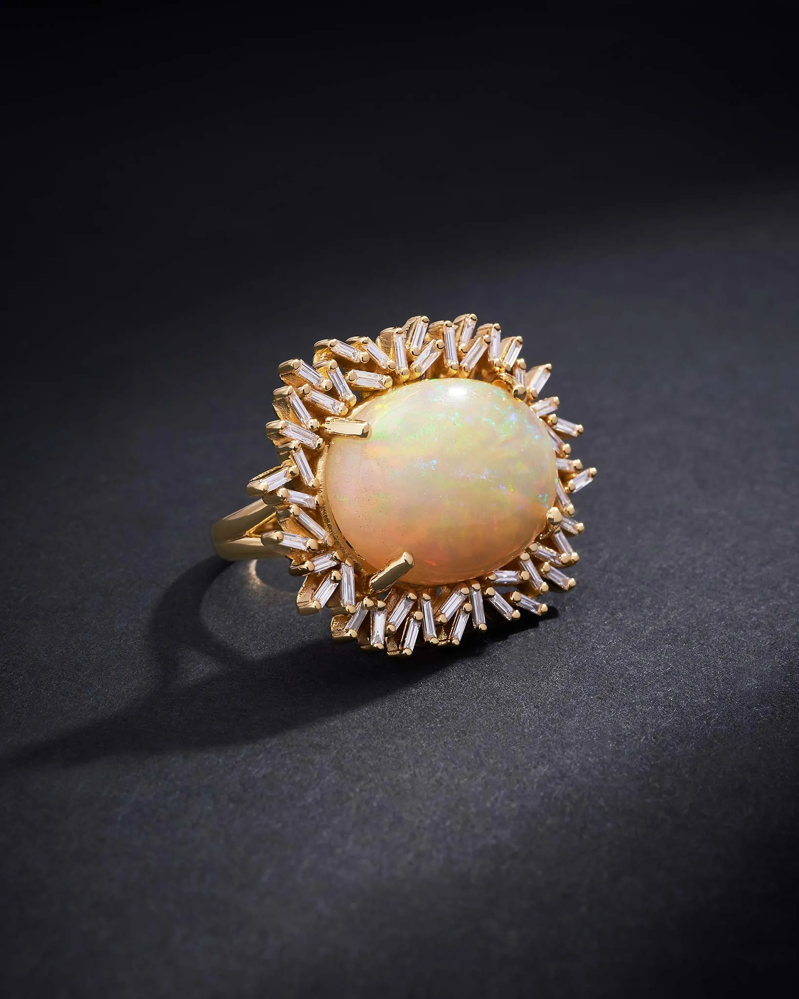 One of a Kind Oval Shaped African Opal Sunburst Ring