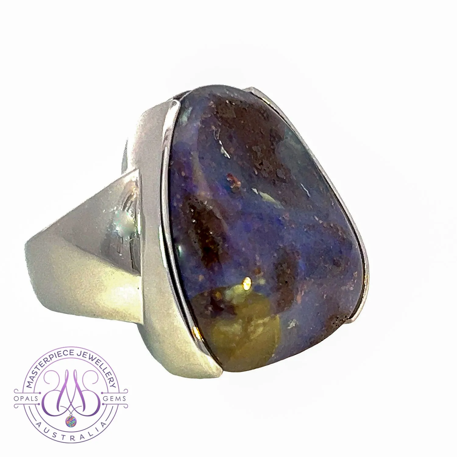 One Sterling Silver Boulder Opal 24.98ct ring