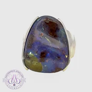 One Sterling Silver Boulder Opal 24.98ct ring