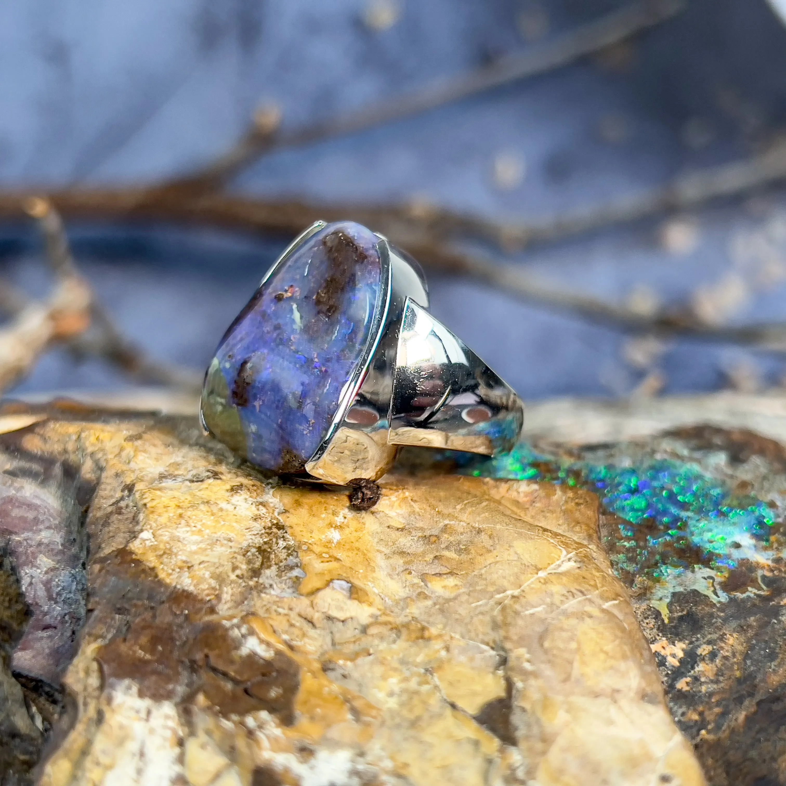 One Sterling Silver Boulder Opal 24.98ct ring