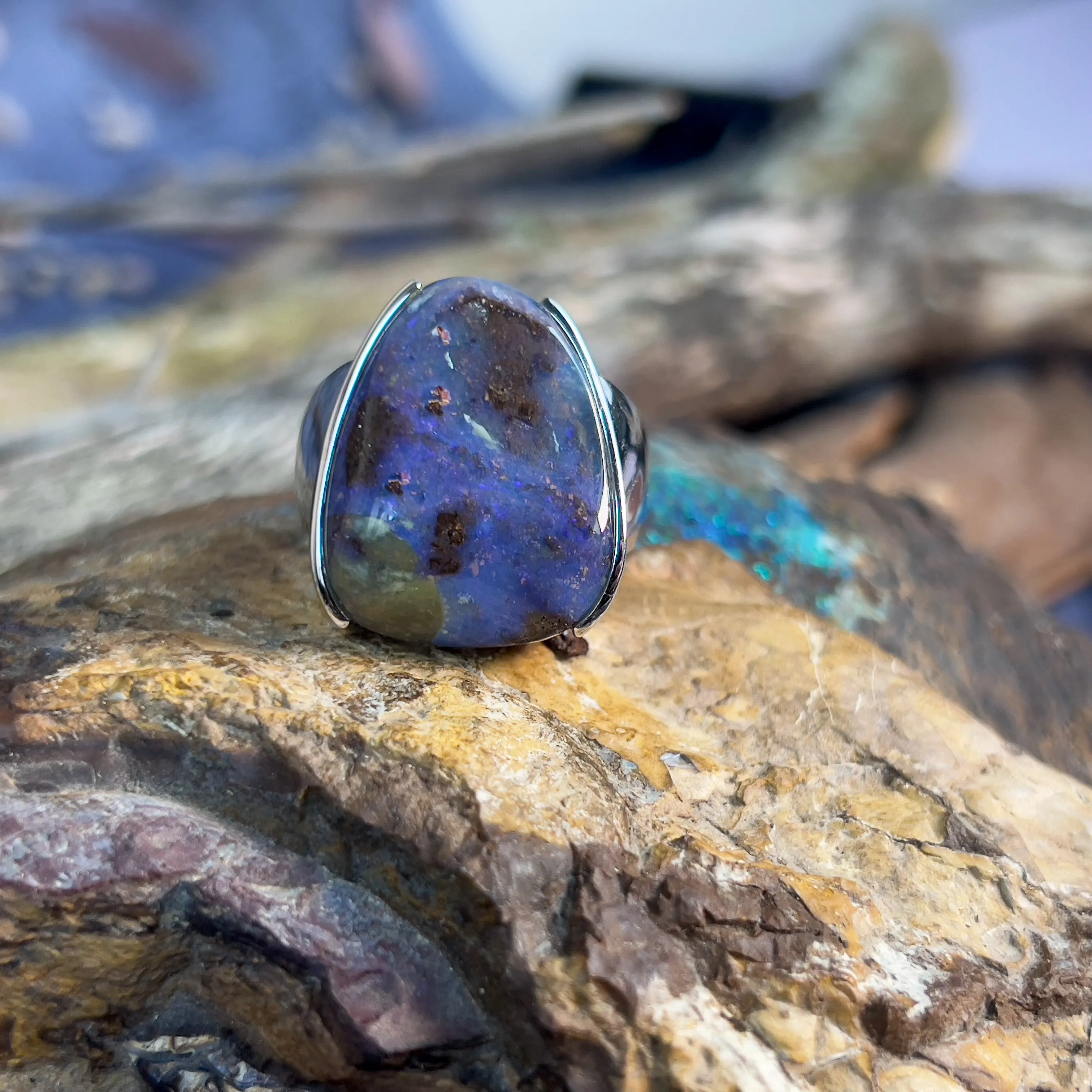 One Sterling Silver Boulder Opal 24.98ct ring