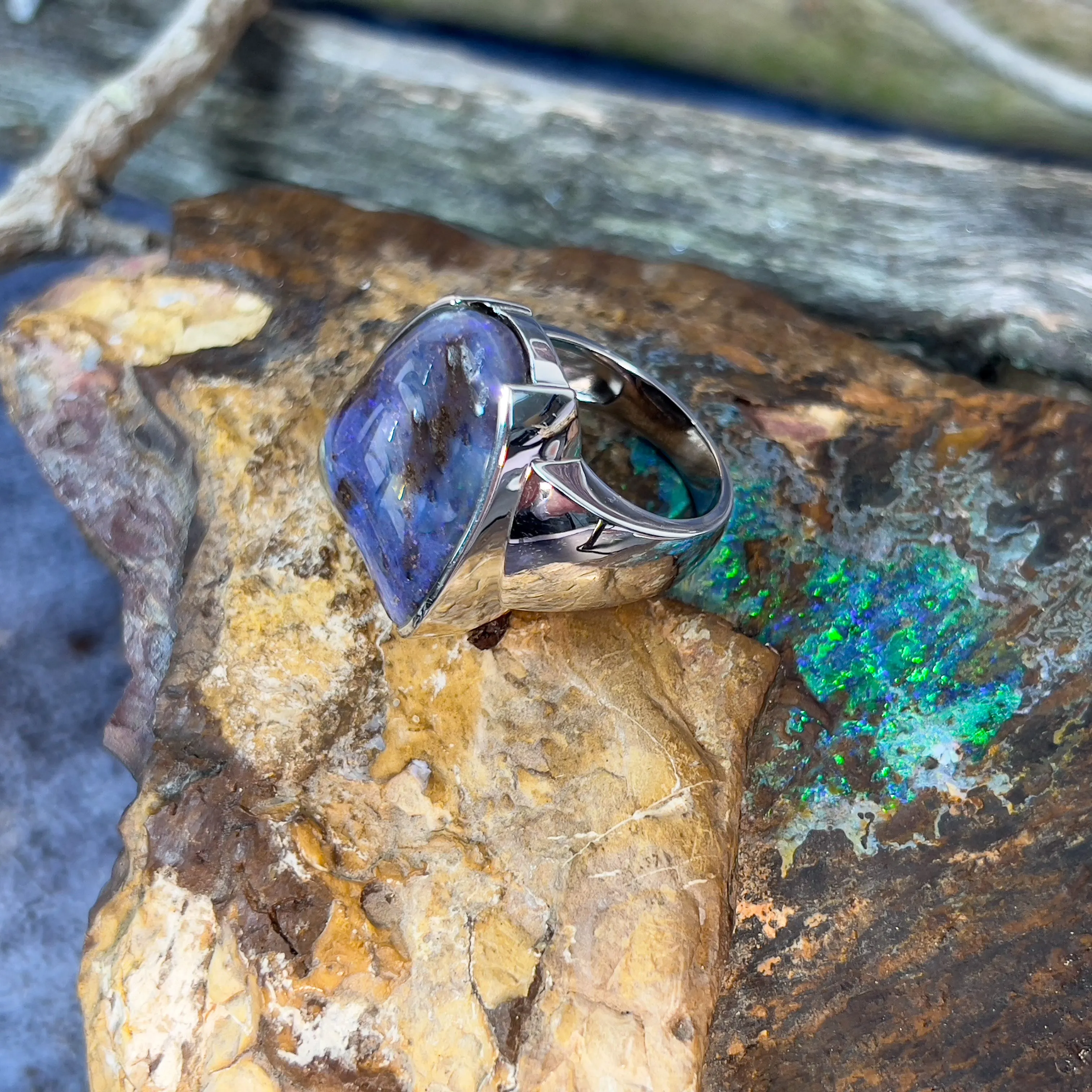 One Sterling Silver Boulder Opal 24.98ct ring