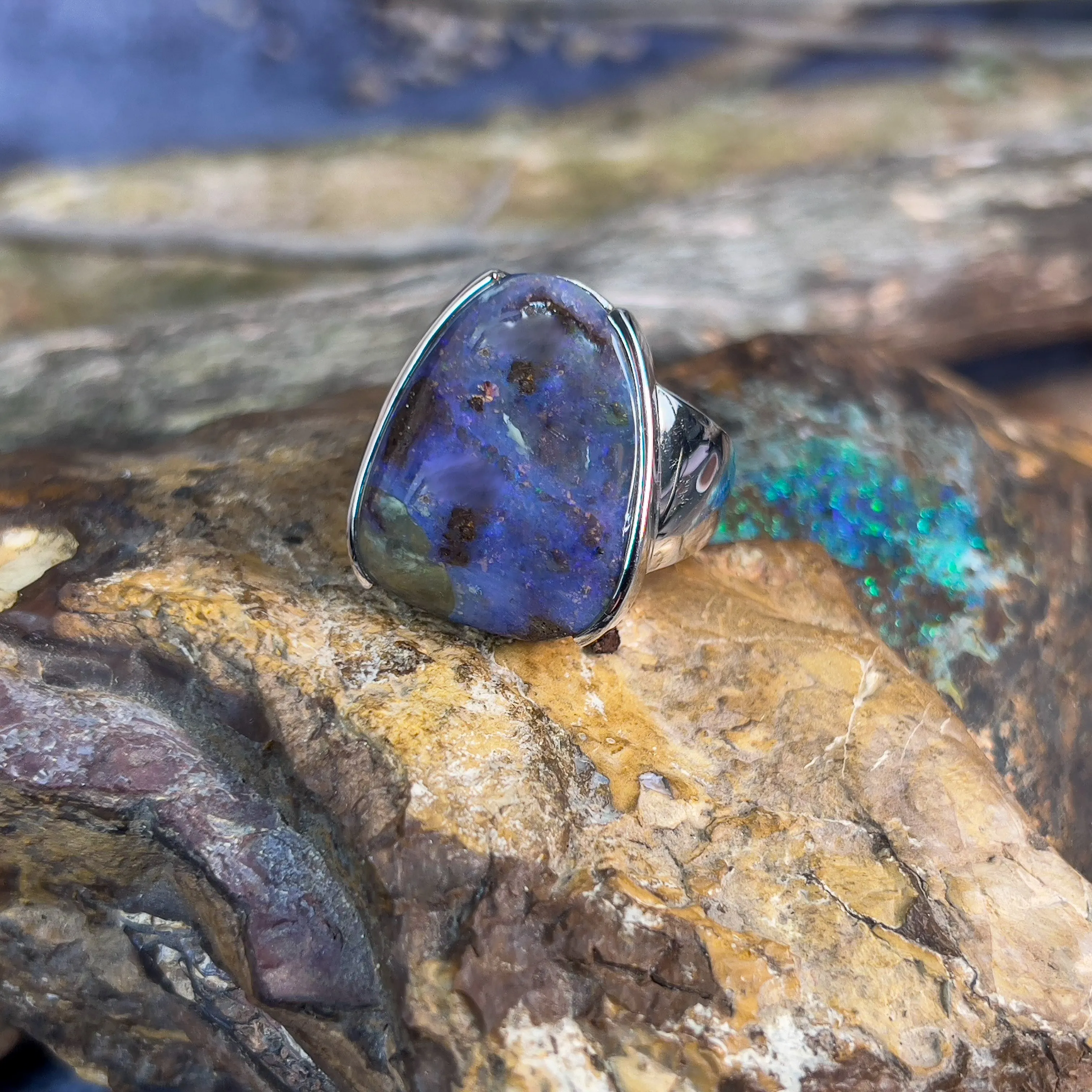 One Sterling Silver Boulder Opal 24.98ct ring