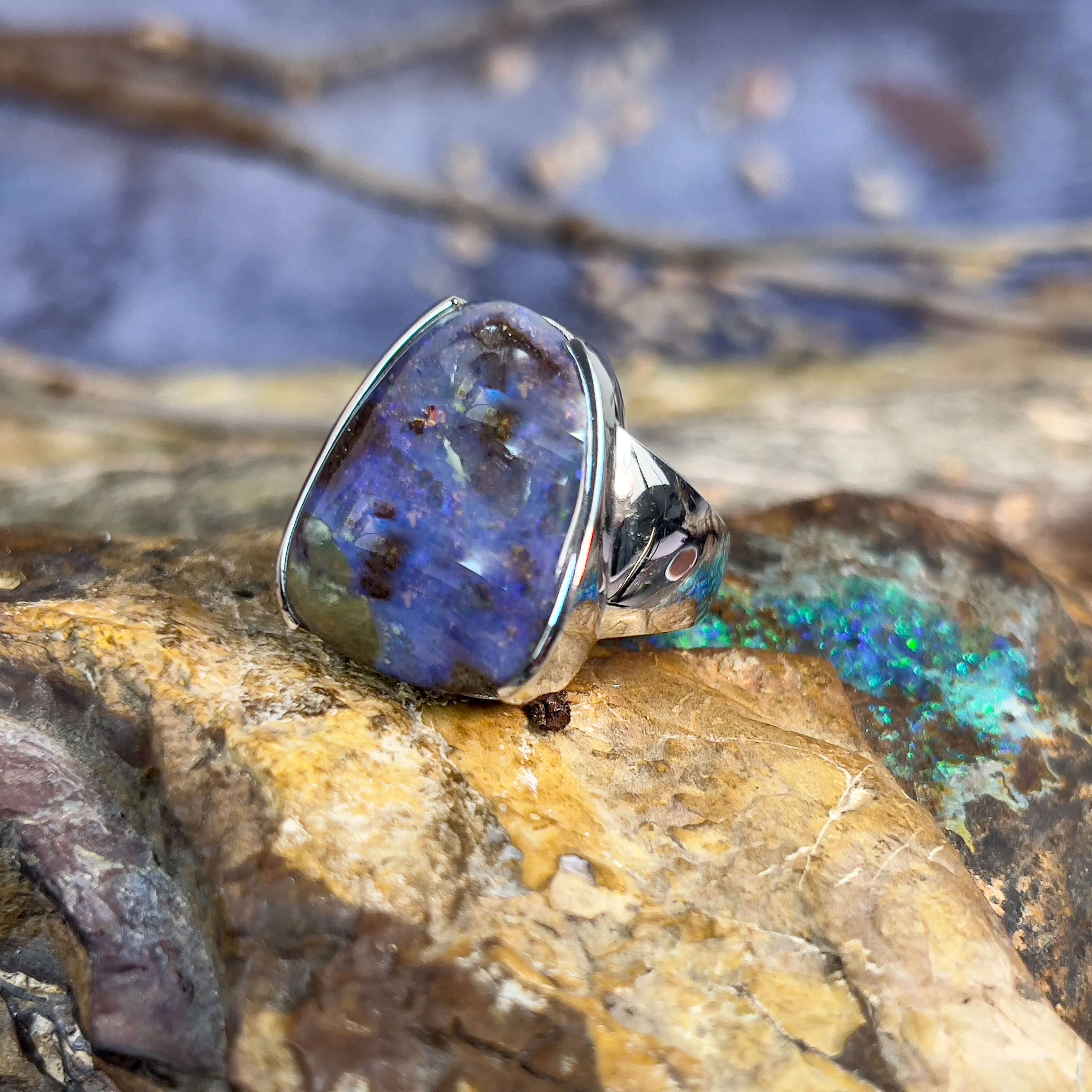 One Sterling Silver Boulder Opal 24.98ct ring