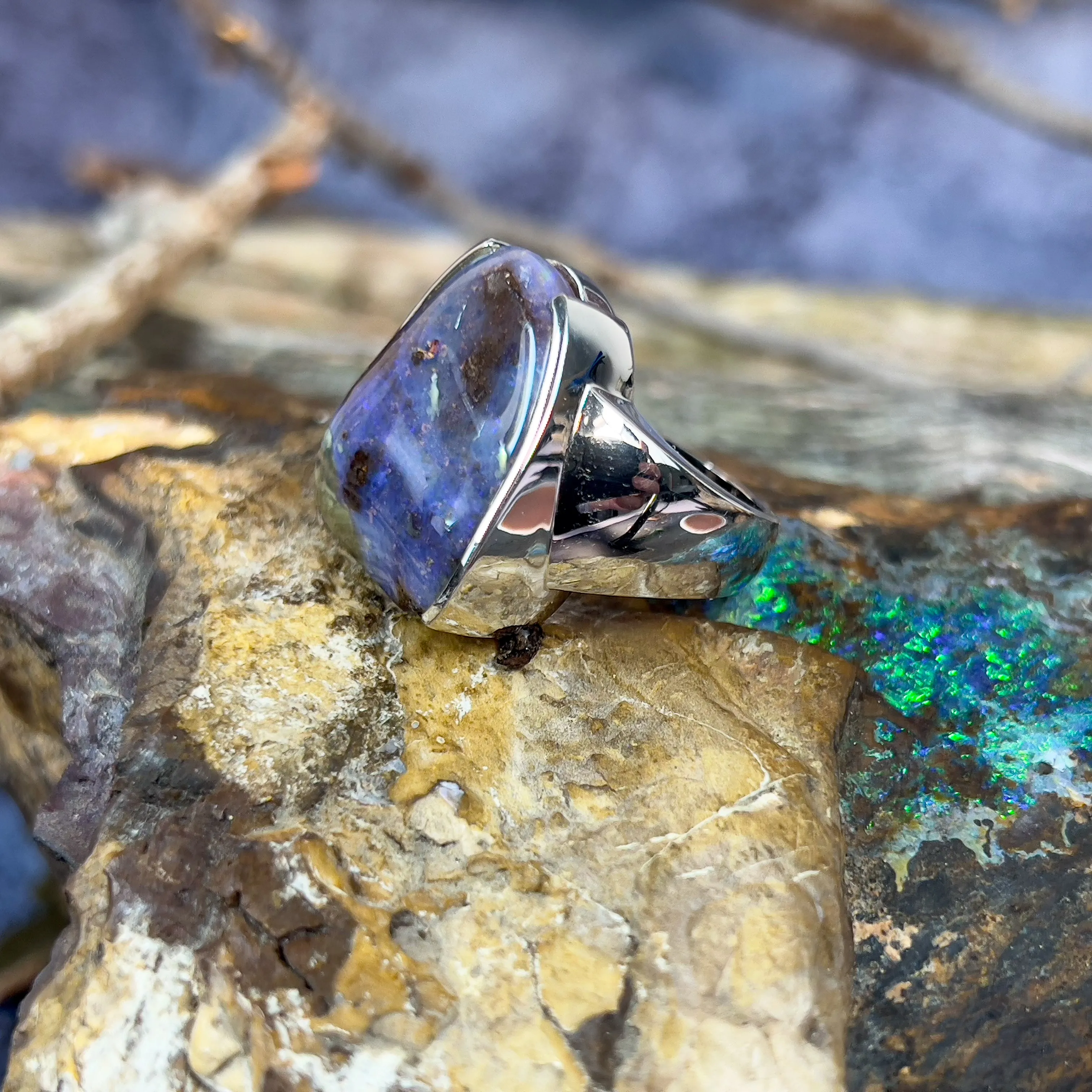 One Sterling Silver Boulder Opal 24.98ct ring