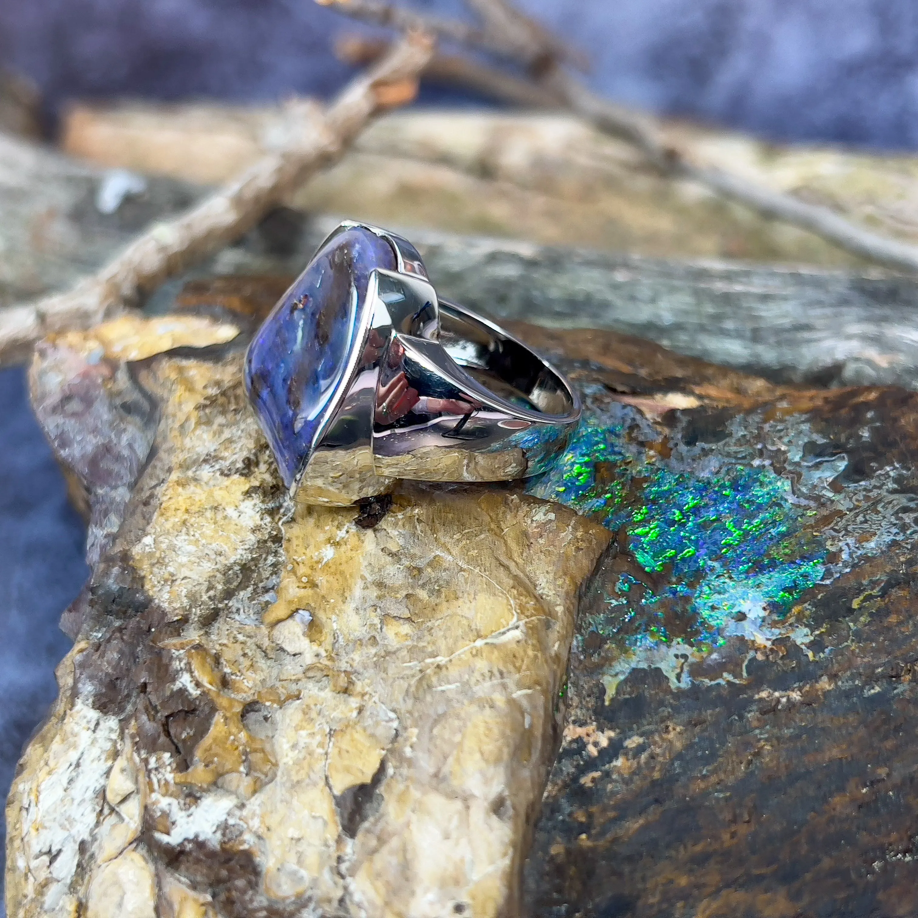 One Sterling Silver Boulder Opal 24.98ct ring