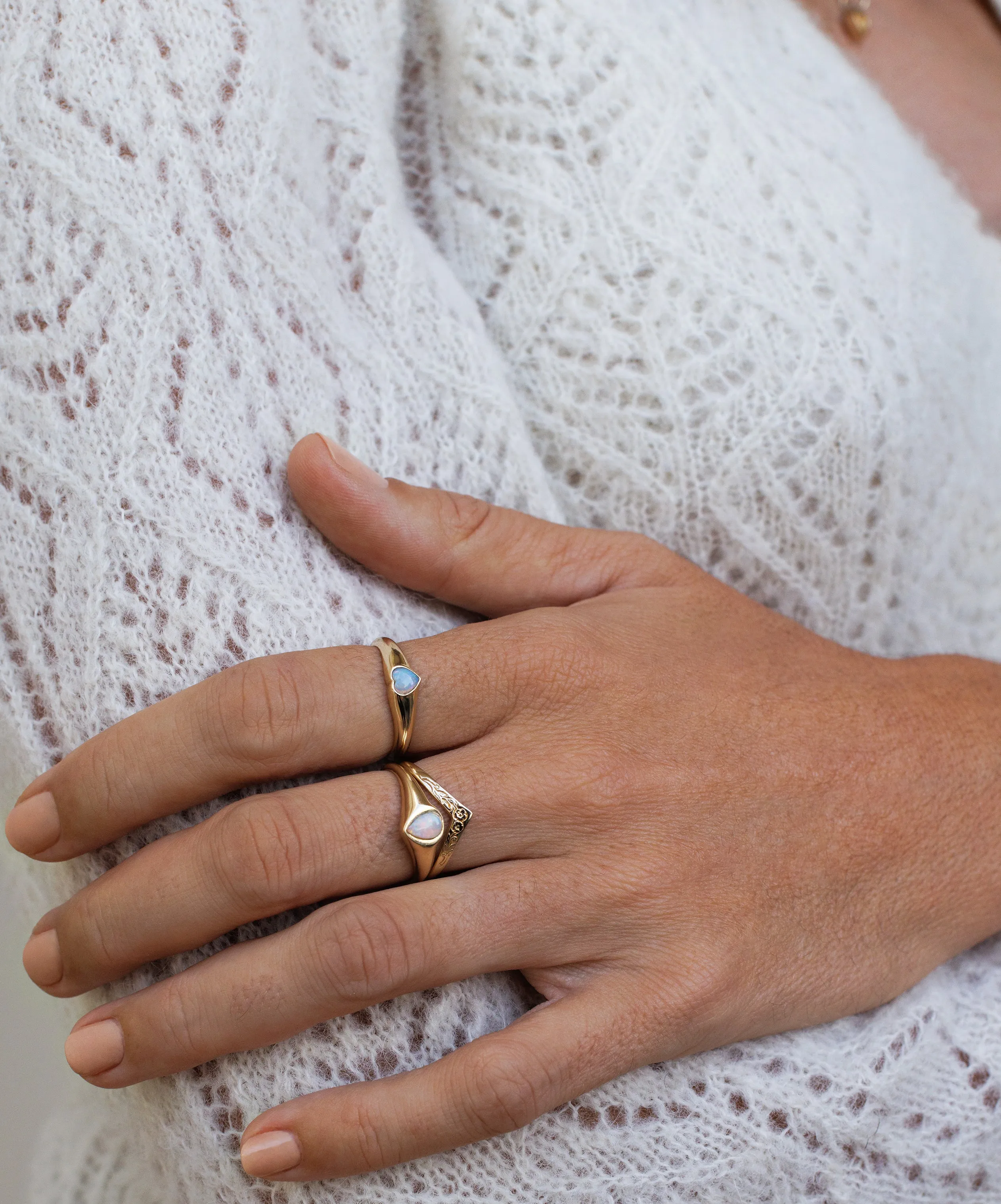 Opal Heart Signet Ring