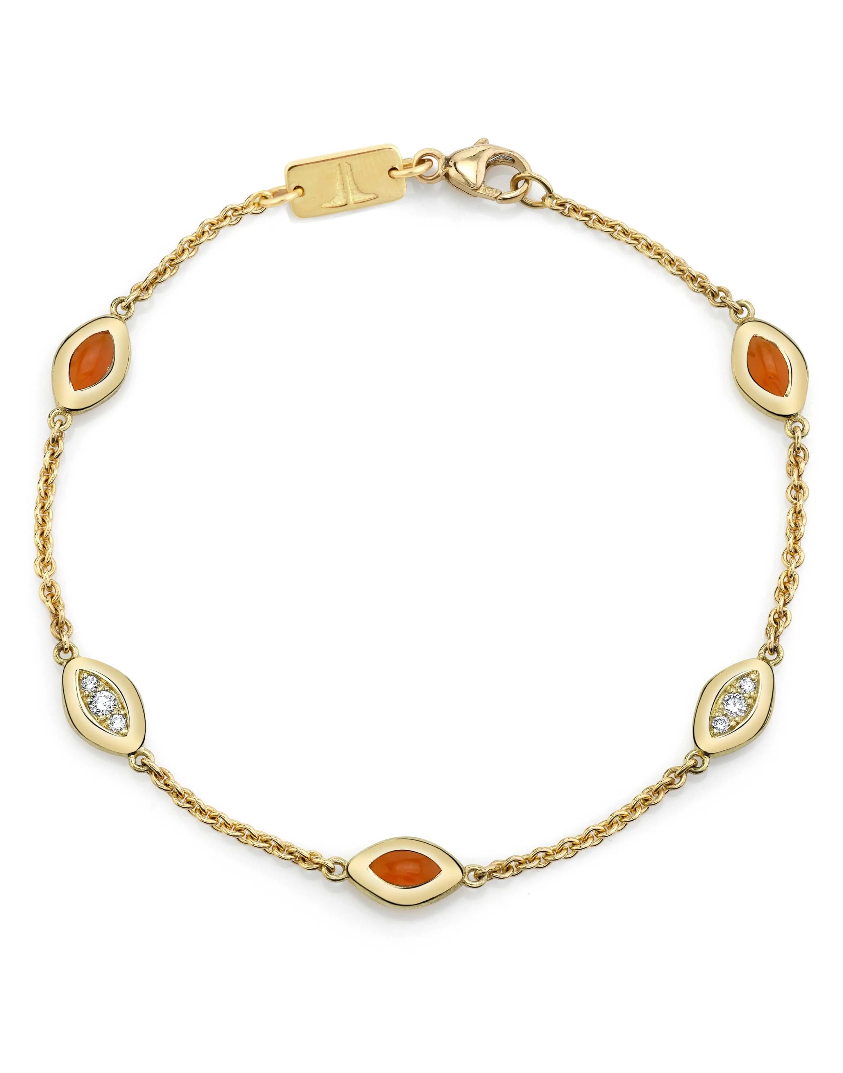 Orange Enamel and Diamond Cats Eye Bracelet