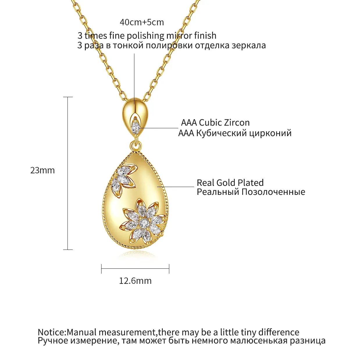 Oval Long Pendant Necklace Cubic Flowers Zirconia Chain